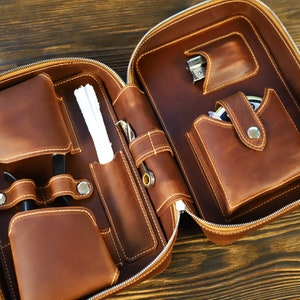 Custodia per pipa in pelle fatta a mano - Custodia con cerniera per 2 pipe - Custodia per pipa in pelle - Elegante borsa per tabacco per fumatori - Accessori per fumatori di pipa