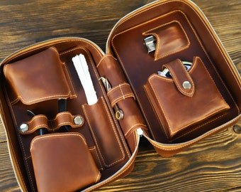 Handmade Leather Pipe Case - Zippered Pouch for 2 Pipes-Leather Pipe Pouch - Stylish Tobacco Bag for Smokers-Accessories for pipe smokers