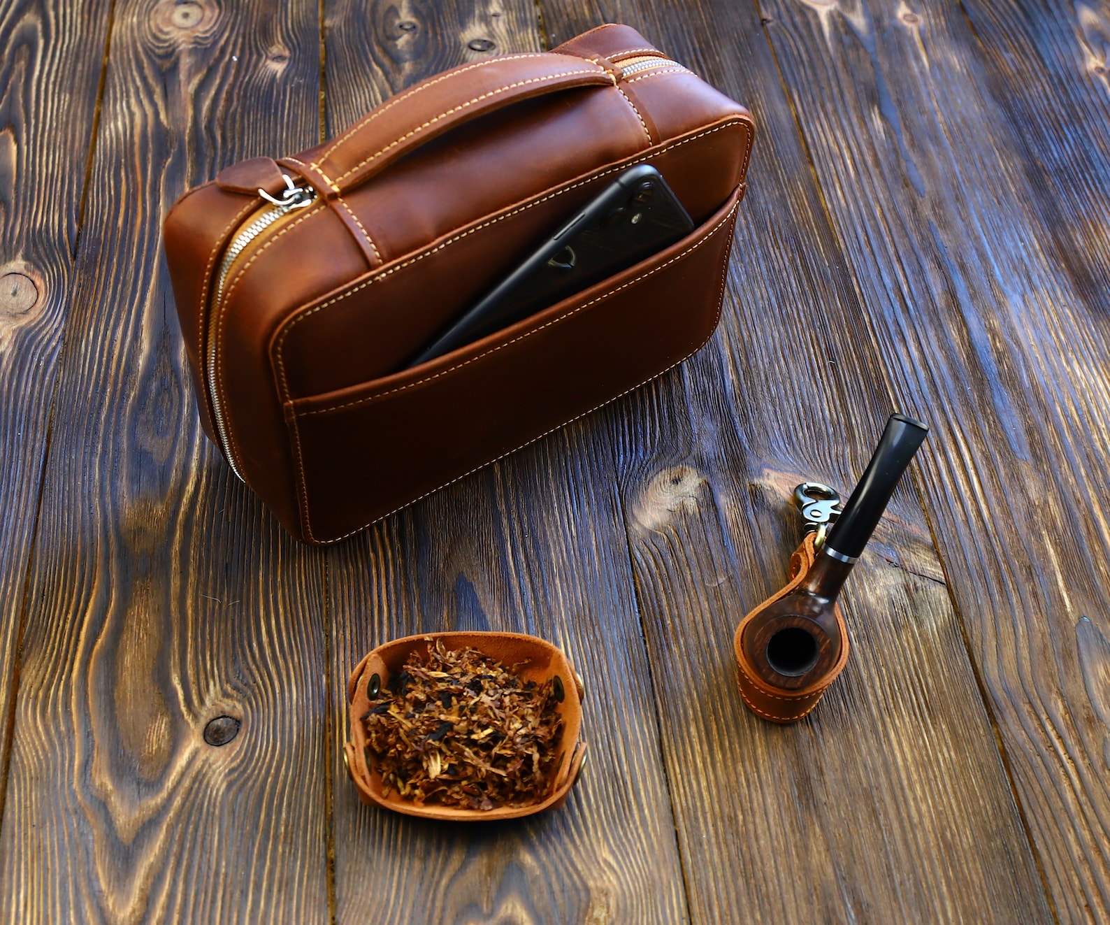 Handmade Leather Pipe Case - Zippered Pouch for 2 Pipes-leather Pipe ...