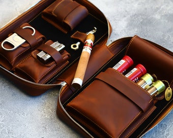 Personalized Leather Cigar Case- Leather Cigar Holder- Leather Case for Cigar Kit-Travel Humidor for Cigar-Cigar Accessories- Groomsmen Gift