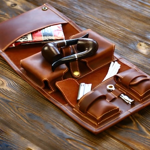 Leather pipe bag, Personalized Pipe Holder ,Pipe roll, Pipe smoker gift, Leather pipe case, Travel bag for  pipe ,  Pipe accessories