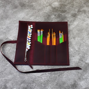 Lederpinselrolle, Ölpinselkasten und Farbrollenset, handgemachter Lederpinselkasten für Künstler - personalisiertes Künstlergeschenk