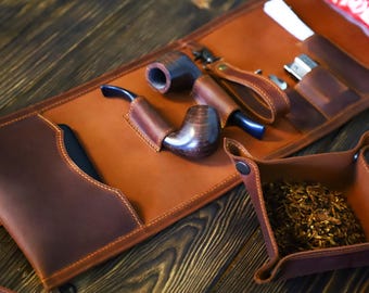 Leather Pipe Case -Personalized Pipe Holder -Leather Pipe Tobacco Pouch -Travel Leather Pipes Bag-Pipe Smokers Set Gifts, Christmas Gifts