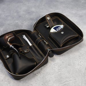 Leather Pipe Case - Zippered Pouch for 2 Pipes-Leather Pipe Pouch - Brown Tobacco  Bag for Smokers -Gift for a husband -Accessories for pipe