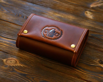 Leather case for pipe smokers kit* tobacco smokers gift*tobacco smokers kit case*travel leather pipe tobacco pouch *leather pipe holder