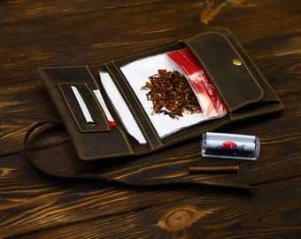 Personalized Leather Tobacco Pouch: Handmade Tobacco Roll, Gift for Man