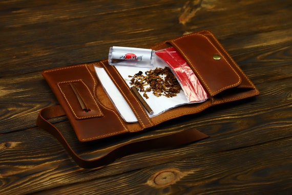 custom tobacco pouch Custom Leather Tobacco Pouch, Handmade Roll Up Case