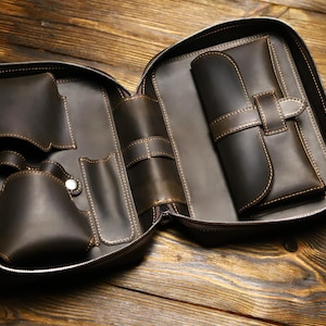 Handmade Leather 2-Pipe Case: Zippered Tobacco Bag, Smokers Gift