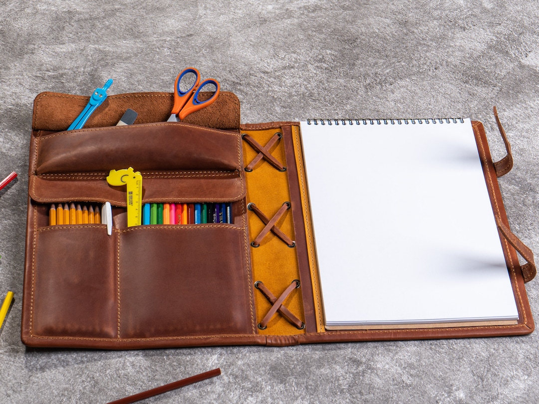 Sketchbook, Pencils and Leather Cover, Valentine's Day Gift for Her