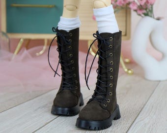 Brown suede lace-up boots for Minifee / Iplehouse FID • Natural suede • Back zipper