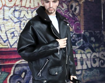 Giacca da motociclista oversize in similpelle nera per Iplehouse FID 1/4 BJD – Vestiti per bambole fatti a mano