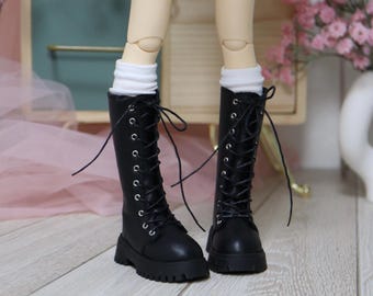 Black leather lace-up boots for Minifee / Iplehouse FID • Natural suede • Back zipper