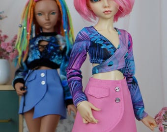 Minifee Doll Clothes | BJD Skirt, Lace Up Top and Cutout Sweatshirt | Minifee Outfit | BJD Doll Clothing for Cutie Small Large Bust