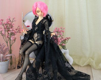 Black, Dark Blue, Pink Lace Robe for 1/4 BJD Dolls Minifee – Adjustable Waist