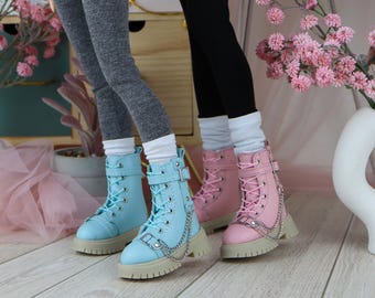 Leather Lace-Up Ankle Boots for Minifee & Iplehouse FID Dolls | Pink or Blue | 5.5 cm Foot