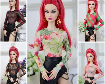 5 Print Color Sheer Mesh Top for Barbie, Integrity toys: Poppy Parker, Nu.Face, Fashion Royalty Dolls
