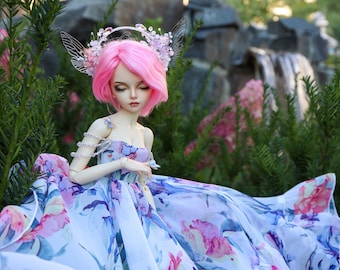 Floral Dress & Handmade Tiara for Minifee MSD 1/4