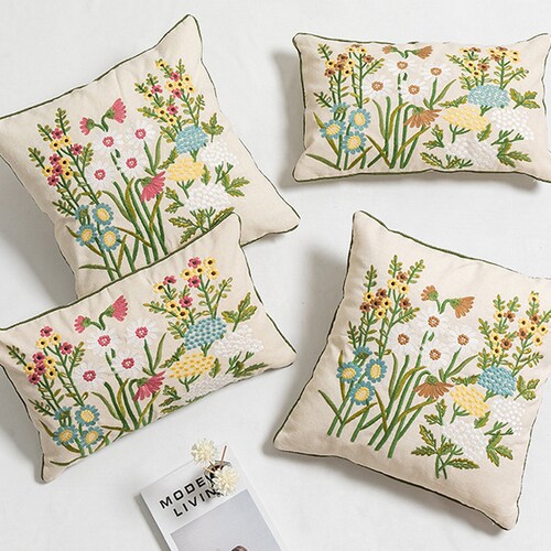 Floral Embroidered Linen Pillow Cover 18 X 1812 X 20throw Etsy
