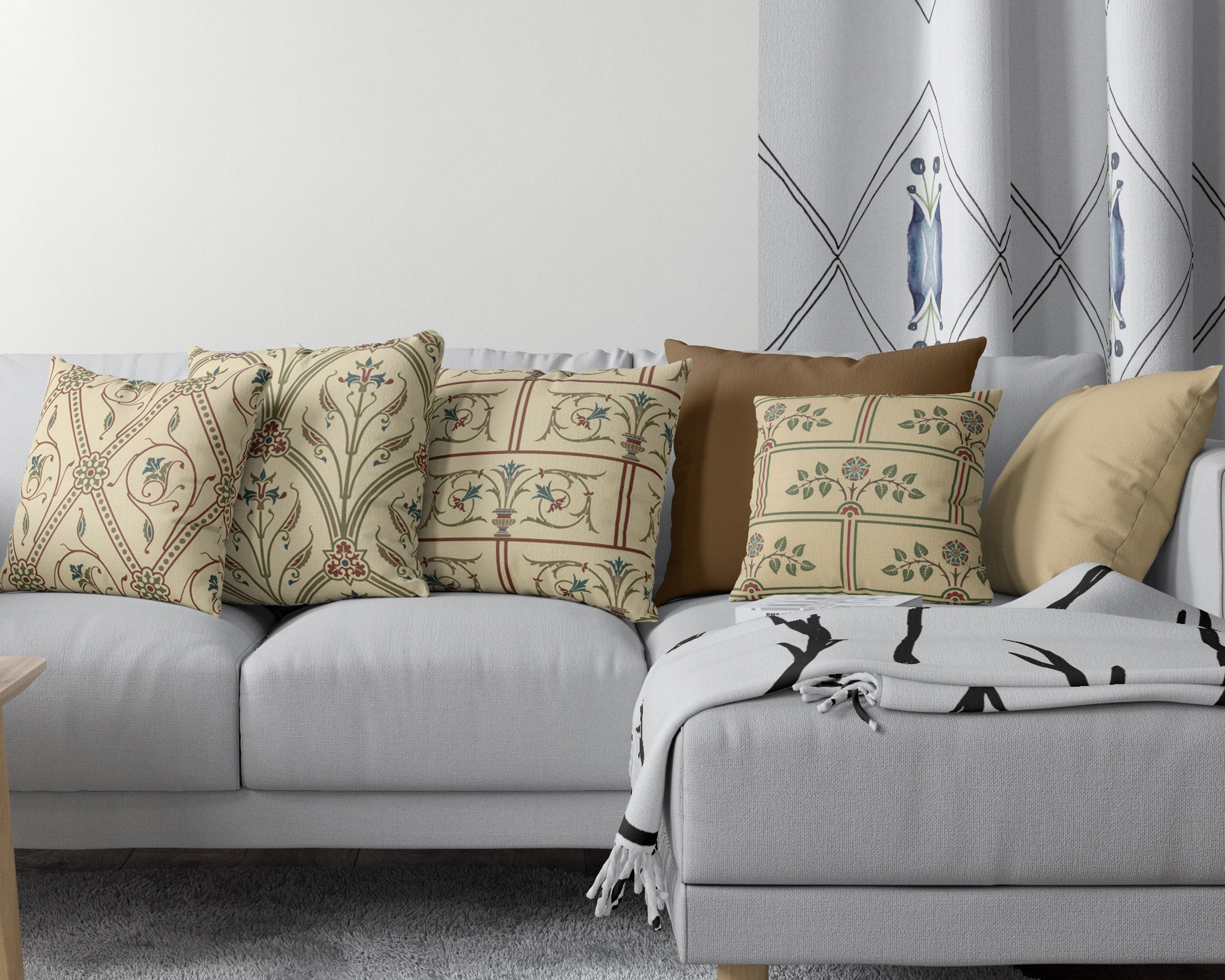 Vintage Floral print Throw Pillow coverBeige Pillow caseSofa Etsy