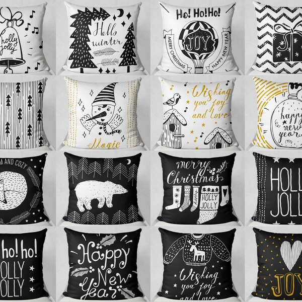 Christmas Pillows Black & White Etsy