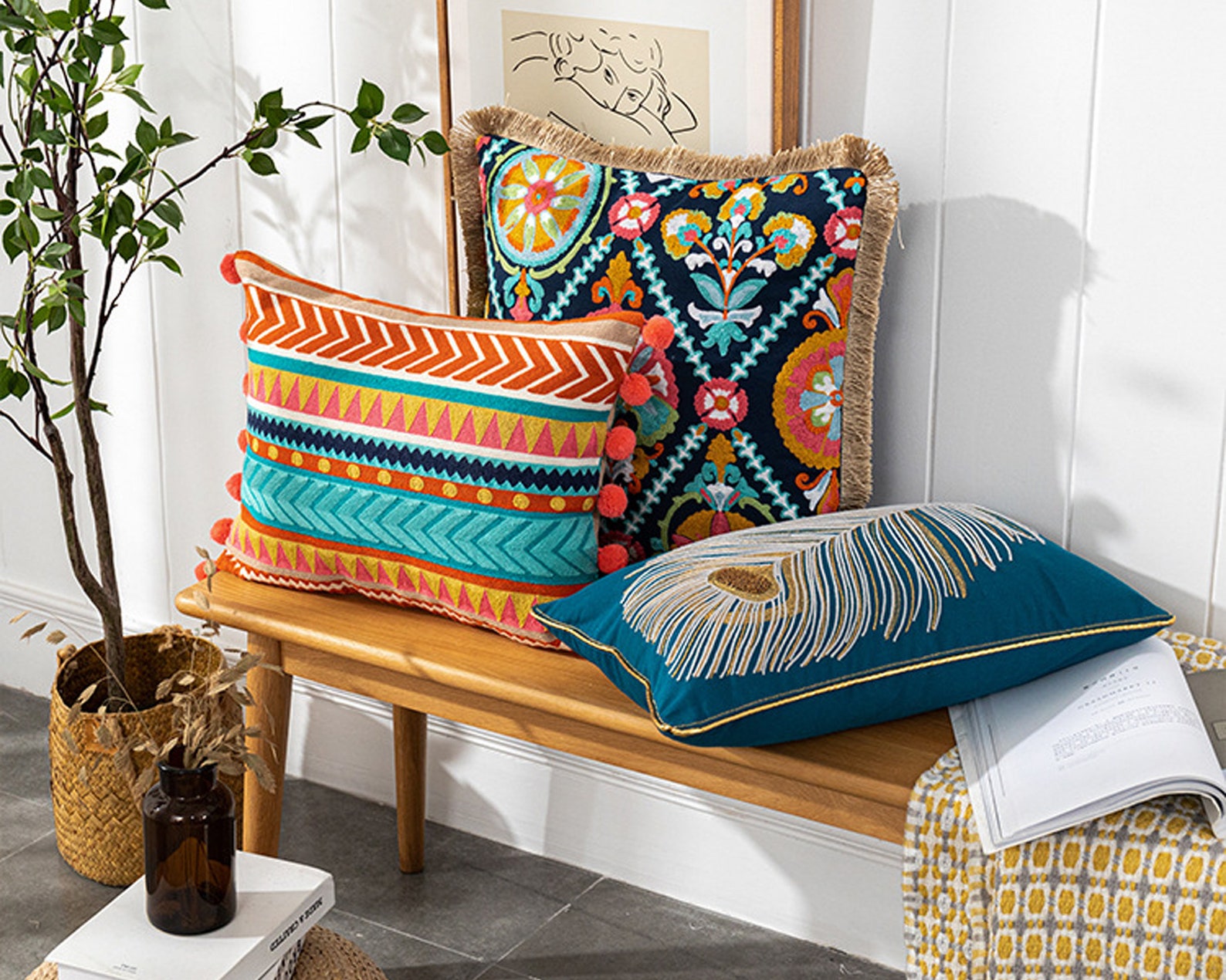 Boho Pillow Cover 12 X 2018 X 18-embroidery Throw Pillow - Etsy