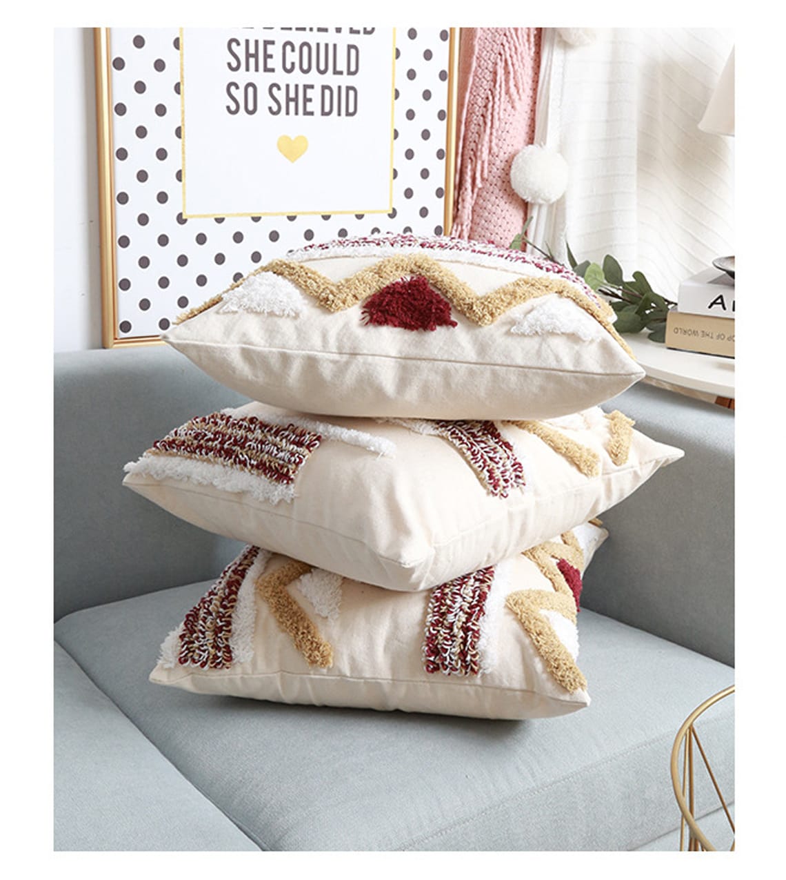 Beige Pillow cover Boho 18 x 18Throw pillow coverHandmade Etsy