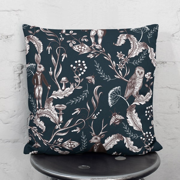 Housse de coussin vintage motif conte de fées - Animaux et fleurs de la forêt - Taie d'oreiller - Housse de coussin pour canapé - 16 x 16-18 x 18-20 x 20-24 x 24, Cadeau pour la maison