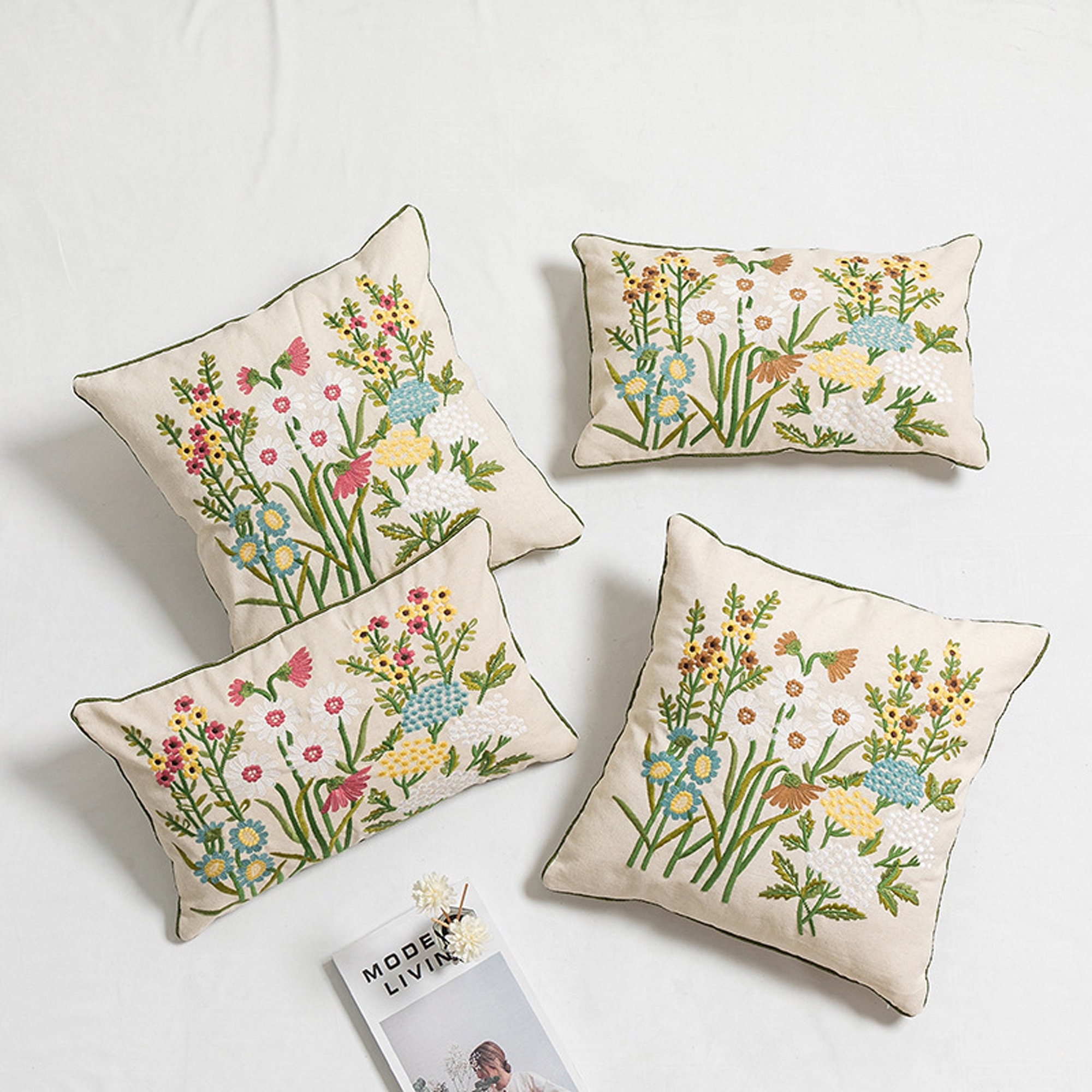 Floral Embroidered Linen Pillow Cover 18 X 1812 X 20throw Etsy