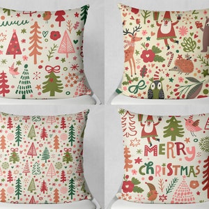 Cute Christmas decor Throw Pillow cover-16 x 16-18 x 18-20 x 20-24 x 24-Xmas tree Pillow case-Sofa Decorative cushion cover-Merry Christmas