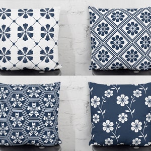 Navy Floral print Pillow cover-Blue Throw pillow cover-Sofa Decorative cushion cover-Modern Square Pillow case-Home Gift-Housewarming gift