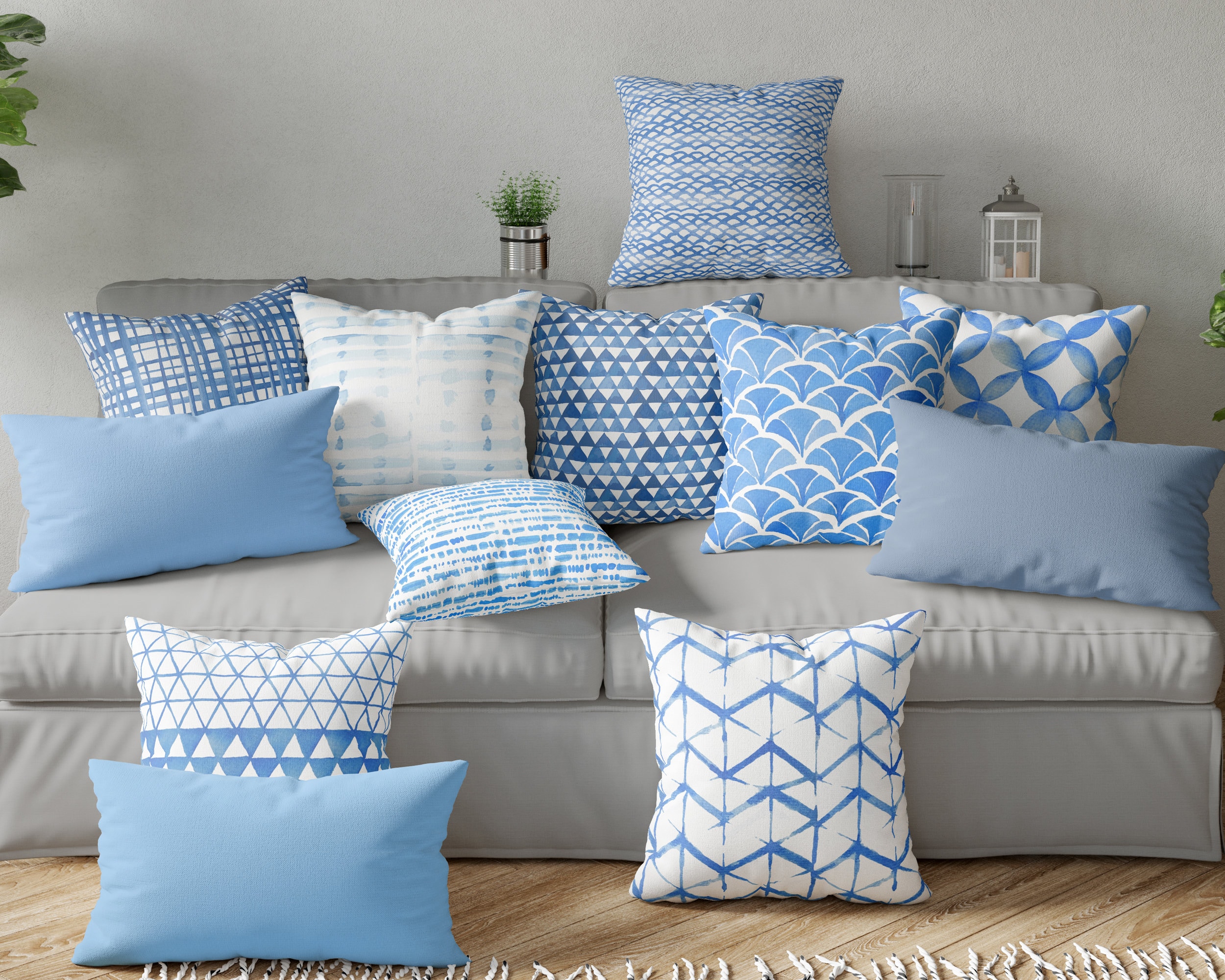 Blue Geometric print Pillow coverWatercolor Throw pillow Etsy