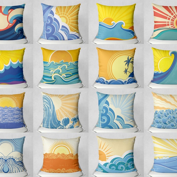 Abstract Sun&Ocean print Pillow cover-Throw pillow cover-Modern Pillowcase-Sofa cushion cover-16 x 16,18 x 18,20 x 20,24 x 24-Home Gift