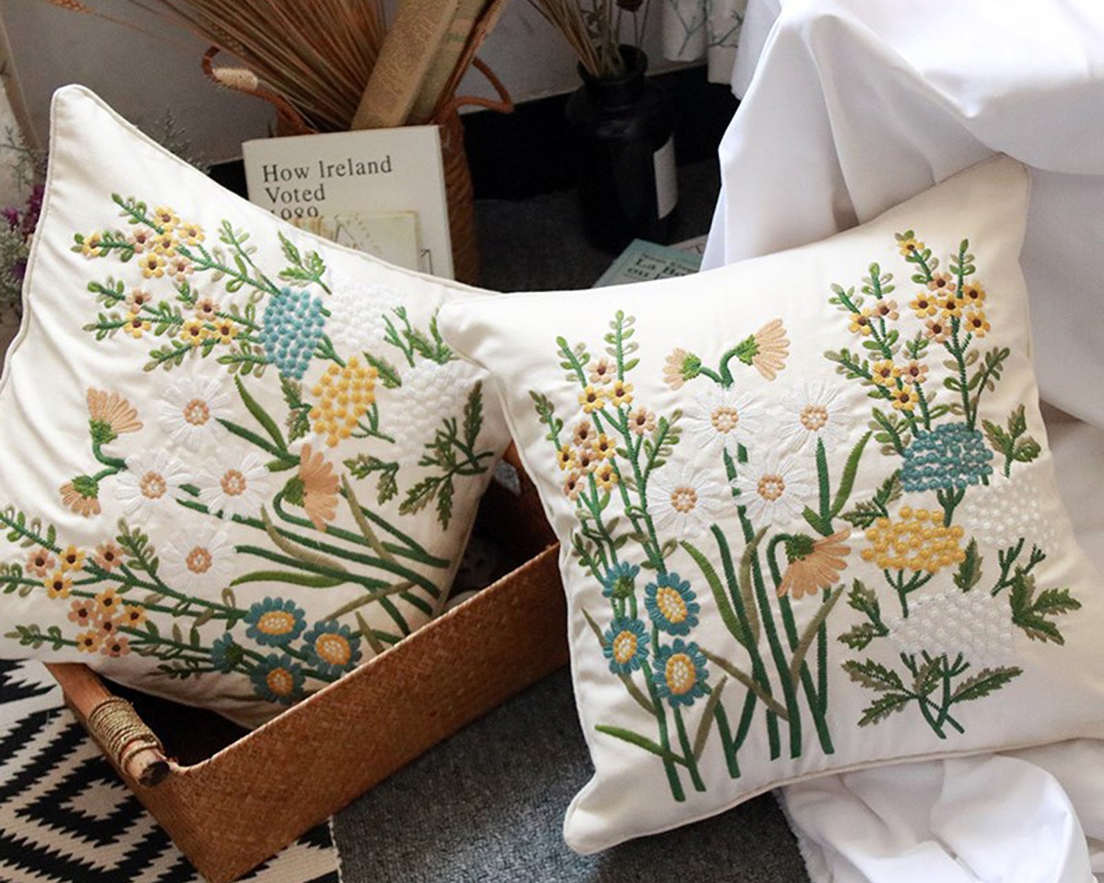 Floral embroidered linen Pillow cover 18 x 18Throw pillow Etsy