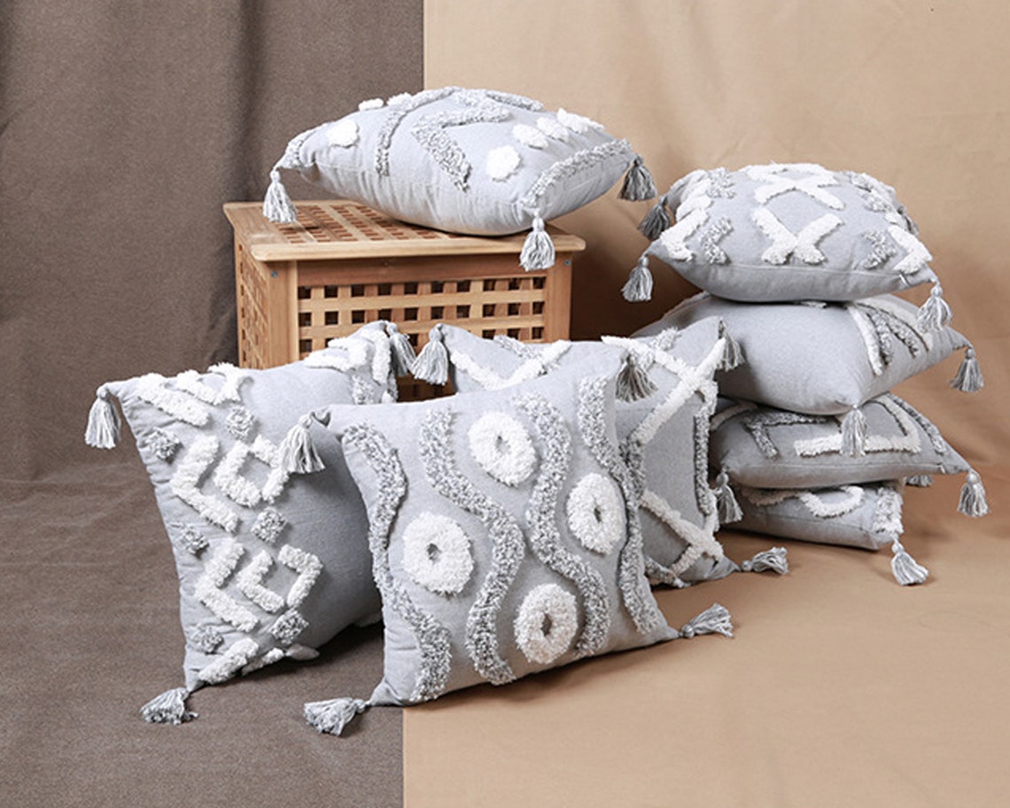 Gray Pillow Cover Boho 18 X 18throw Pillow Coverhandmade Etsy UK