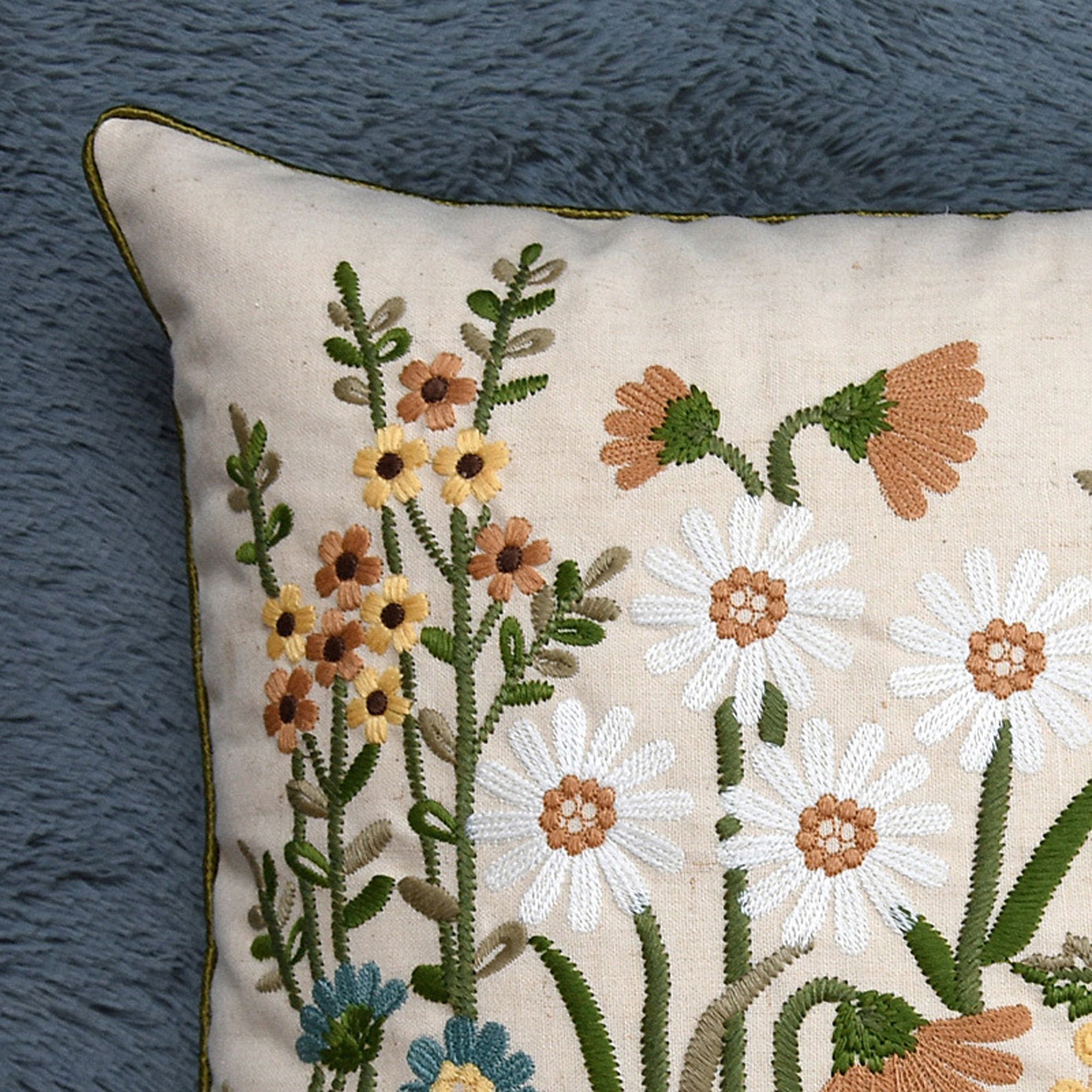 Floral Embroidered Linen Pillow Cover 18 X 1812 X 20throw Etsy