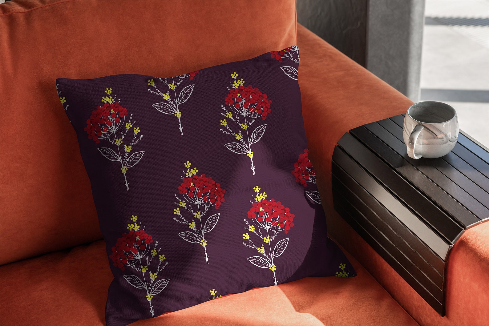 Burgundy Floral Print Pillow Coverfarmhouse Throw Pillow Etsy UK