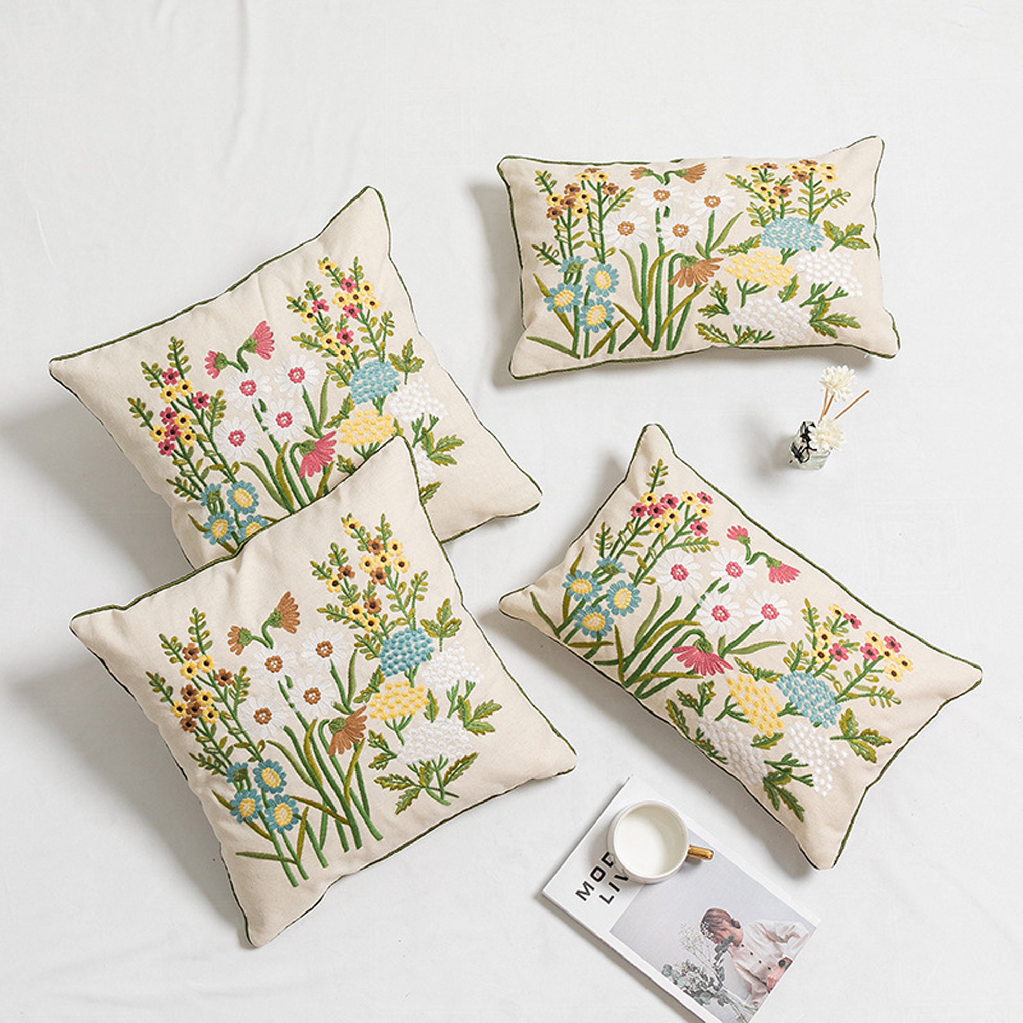 Floral Embroidered Linen Pillow Cover 18 X 1812 X 20throw Etsy
