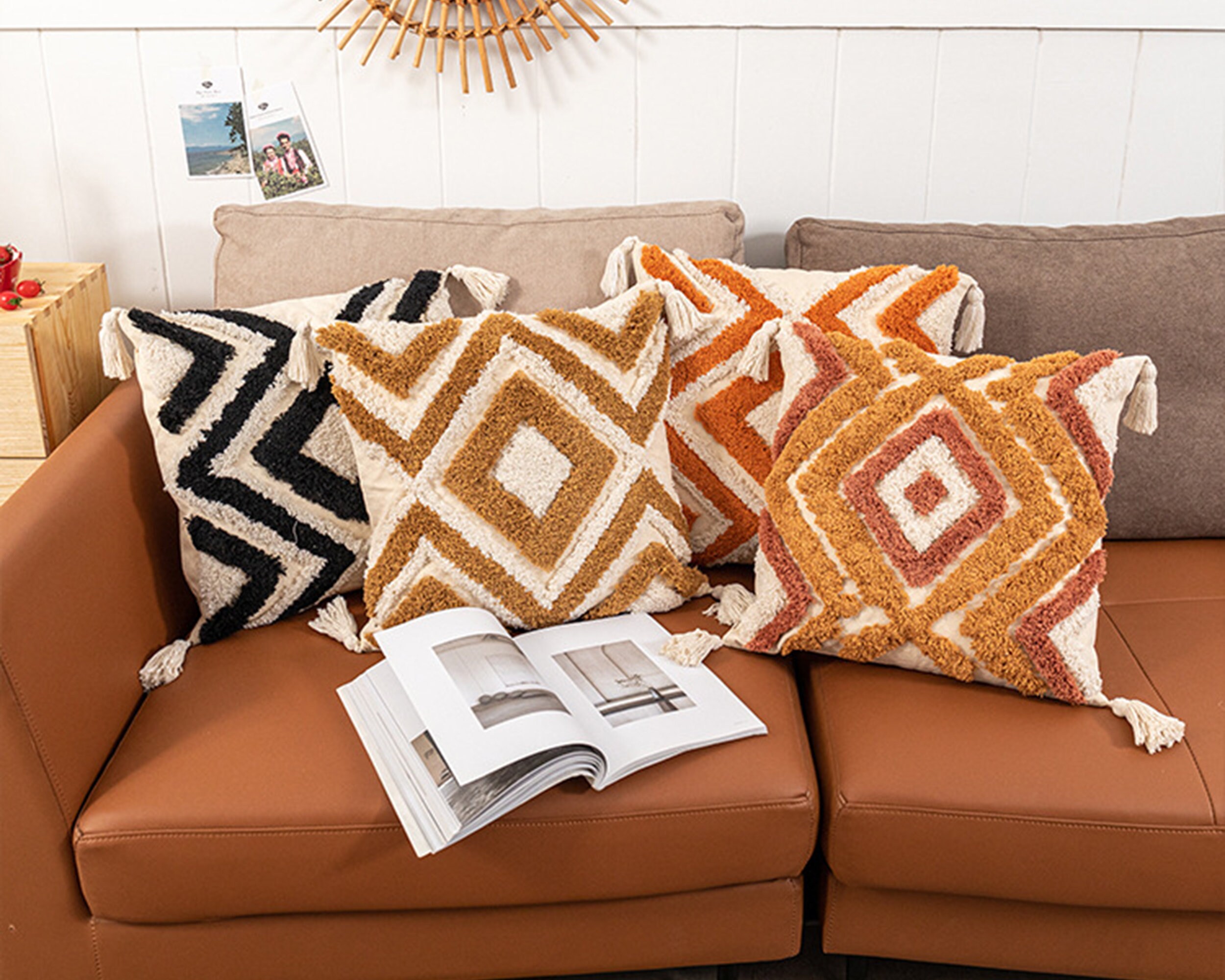 Handmade Boho pillow cover 18 x 18Brown/BlackCotton Throw Etsy