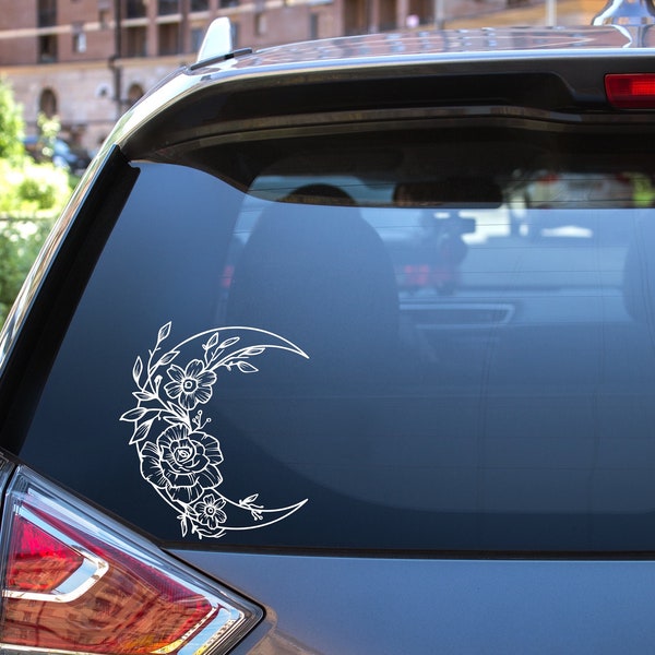 Floral Moon Decal | Vinyl Sticker | Car Decal | Boho Decal Designs | Floral Stickers