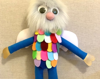 Handmade Felt & Fur Monster Toy - Soft Cuddly Stuffed Plush Toy - One of a kind