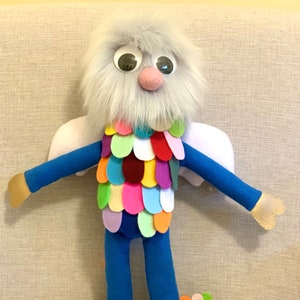 Handmade Felt & Fur Monster Toy - Soft Cuddly Stuffed Plush Toy - One of a kind