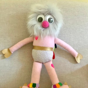 Handmade Felt & Fur Monster Toy - Soft Cuddly Stuffed Plush Toy - One of a kind