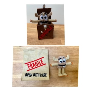 Tiny Mini Fur Felt Monster and Home - Felt Paper Bag Monster Home - Felt Crate Monster Home