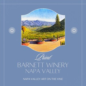 Barnett Winery is an art print of an original oil painting, available in 3 sizes, mat board in white, mat artwork print, winery, vineyards