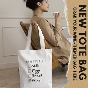 Einkaufsliste, Milch, Eier, Brot, Wein Einkaufstasche 16 x 18 Baumwolle waschbar und wiederverwendbar Anpassung und Geschenkverpackung verfügbar.