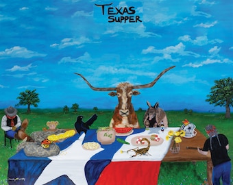 Texas art, Texas landscape art print, Texas wall art, texas artwork, Texas wall decor, Texas longhorn, Texas art prints, Texas decor