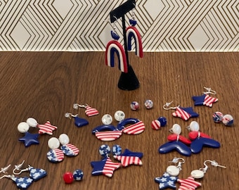 Red, White and Blue Polymer Clay Earrings - Fourth of July Clay Earrings