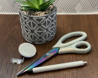 Glittered Scissors, Pen and/or Badge Reel | Custom Glitter Scissors | Glitter Pen | Glitter Badge Reel