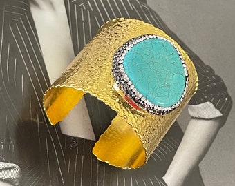 Bracelet  Gorgeous Natural Turquoise | Fashion Bracelet |Large Turquoise Bracelet| Bohemian Bracelet| Golden Bracelet |  Free Shipping |
