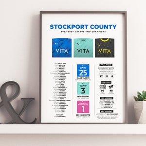 Stockport County League Two Champions Infographic Poster | Stockport Print | Stockport Gift | Birthday Gift